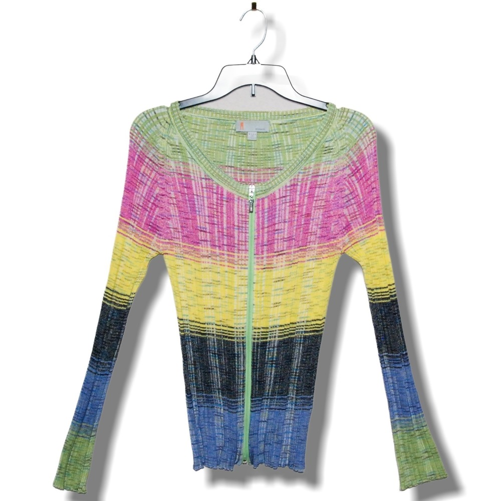 Missoni US sz 12 Striped Full Zip Cardigan Sweater Made in Italy Viscose Blend M